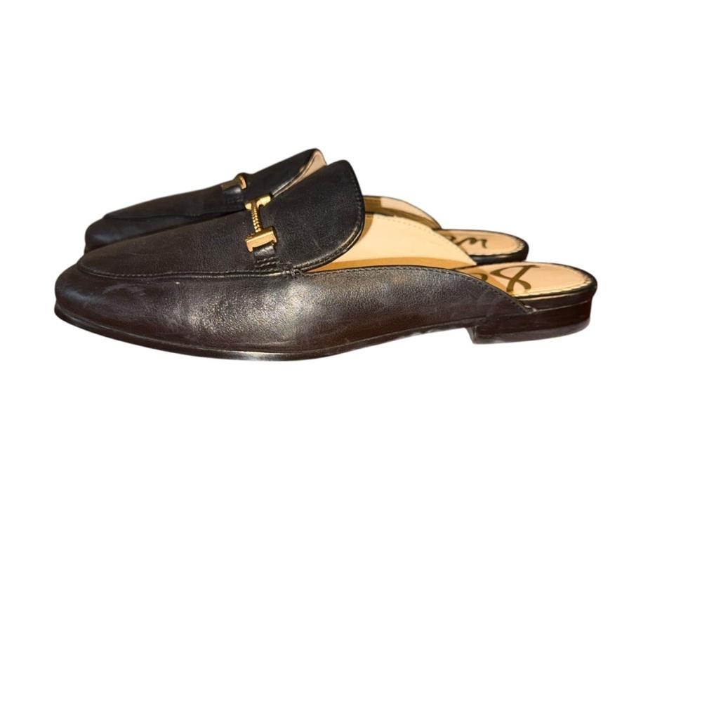 Sam Edelman Black Leather Horsebit Mule Loafers Gold Hardware Slip On Shoes Sz 5 - Picture 3 of 9